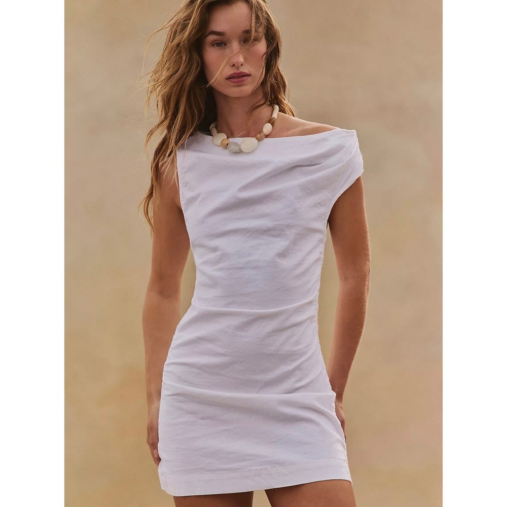 Free-Est by Free People So Far Summer Stretch Linen Mini Dress Small Clean Ivory